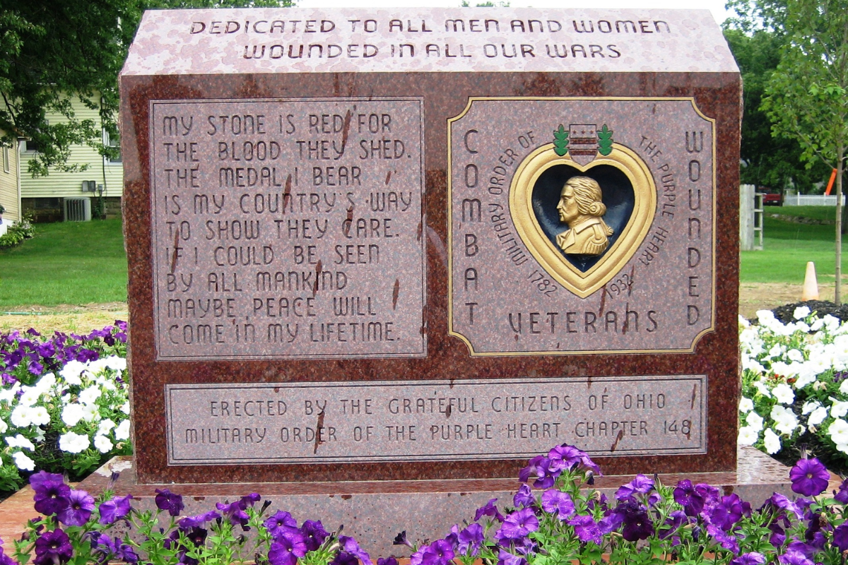 Purple Heart monument at the Ohio Fallen Heroes Memorial dedicated to wounded veterans.